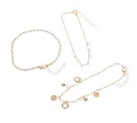 Healvian 3pcs Woman Anklet Set Adjustable Gold Plated Rice Bead Foot Chains Circular Tassels for Party and Holiday Wear