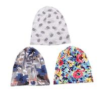 Healvian 3pcs Women Sleeping Hat Large Print Elastic Hair Care Bonnet for Comfortable Sleep for Home Use Travel Relaxation Includes Leaf Grey Graffiti and Mixed