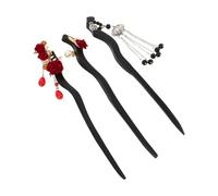 Healvian 3pcs Wooden Rose Hair Chopsticks with Tassel Vintage Chinese Hairpins for Updo Gentle Smooth Surface Chignon Forks Elegant Buns Maker for Hanfu and Traditional Hairstyles