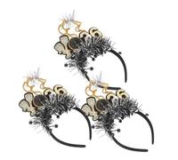 Healvian 3pcs Year's Party Headdress Black Gold Theme Sparkly Hair Hoops Stars and Sequins for Happy Year Eve Celebrations and Photo Props