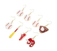 Healvian 4 Pair Cartoon Baseball Earrings Lightweight Asymmetrical Sports Jewelry with Bat and Cap Design for Women Teens Playful Athletic Accessories Gift