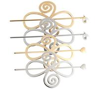 Healvian 4-piece Korean Style Hollow Hair Stick Set Gold and Silver Metal Hair Pins Heart and Pearl Design for Women for Updos and Formal Events