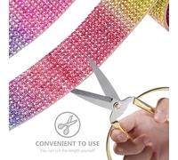 Healvian 4 Rolls Self-Adhesive Rhinestone Ribbon Strips 4-14 Rows Sparkling Crystal DIY Decoration for Clothes Phone Cases Crafts with Backing Tape, Rainbow Color, Multiple Widths