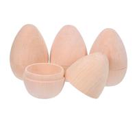 Healvian 4pcs 7x5cm Hollow Wooden Eggs with Flat Bottom for DIY Craft, Unfinished Paintable Fake Egg Set for Easter Basket Fillers, Party Decorations, and Home Decor