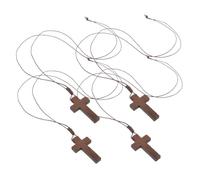 Healvian 4pcs Adjustable Cord Pendant with Unique Crucifix Design for Men and Women Comfortable Natural Wood Jewelry for Easter and Casual Wear