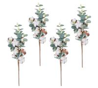 Healvian 4pcs Artificial Cotton Plant Eucalyptus Leaves Fake Greenery with Lifelike Design No Need for Soil Water Or Nutrients for Wedding and Resort Decoration