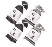 Healvian 4pcs Bamboo Activated Charcoal Odor Absorber Bags with Moisture and Humidity Absorbers for Car, Home, Closet, Reusable Black and Grey Deodorizer Pack