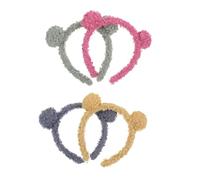Healvian 4pcs Bear Ear Headbands for Women Soft Hair Decor for Face Washing Makeup Skincare Daily Wear with Yellow Green Rose Red and Mist Blue Colors