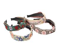 Healvian 4pcs Boho Headband Vintage Embroidery Headbands Wide Retro Ethnic Style Hair Band for Women Girls Decorative Flowers Cloth Art Headdress Accessory for Daily Wear and Occasions