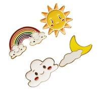 Healvian 4Pcs Cartoon Alloy Brooches Set Rainbow Sun Moon Sky Pattern Pins Decorative Clothing Ornaments for Women Party Accessories Assorted style