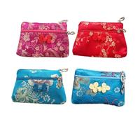 Healvian 4PCS Chinese Style Zipper Silk Purse Small Compact Coin Pocket Carrying Bag with Material and Delicate Design for Women Random Color