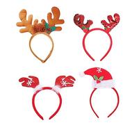 Healvian 4pcs Christmas Antler Headbands for Adults and Boys and Girls Cute Holiday Hair Accessories Soft Reindeer Antlers Santa Hat Design for Parties and Festive Celebrations