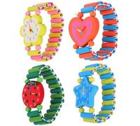 Healvian 4pcs Creative Wooden Cartoon Watch for Stretchy Wristbands Comfortable Skin Friendly Material Durable Eco Friendly Boys Random Color