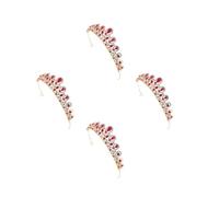Healvian 4pcs Elegant Baroque Red Rhinestone Crown Headpiece for Women and Brides, Lightweight Comfortable Alloy Teardrop Tiara Hair Accessory for Party and Christmas