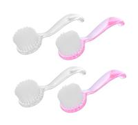 Healvian 4pcs Fingernail Brush with Handle Long Handle Nail Scrubbing Brush Set Pink with Cover for Manicure and Pedicure Use