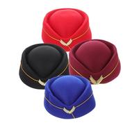 Healvian 4pcs Flight Attendant Beret Cap Lightweight Comfortable Stewardess Hats Women Classic Airline Uniform Style for Theme Parties Cosplay and Movie Shoots