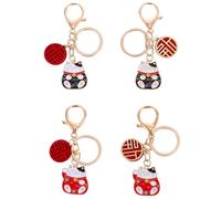 Healvian 4Pcs Fortune Cat Keychain Pendants Metal Lucky Cat Keyring Diy Keychain Pendant for Bags Car Keys and Small Items Assorted Color