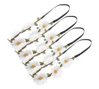 Healvian 4pcs Handwoven Daisy Flower Headband for White Floral Crown with Daisies Lightweight Wedding and Bridesmaid Hair Accessory for Festivals and Beach Celebrations