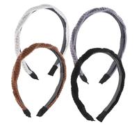 Healvian 4pcs Knitted Braided Headbands Non-slip Hair Accessories for Women Thin Cloth Material Stylish Weaving Hairbands in Black Grey Beige for