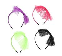 Healvian 4pcs Lovely Bowknot Hair Hoops for Soft Comfortable Headbands with Adorable Lace Design in Purple Black Satin Neon Green for Costume Parties and Photo Props