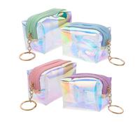 Healvian 4pcs Mini Coin Purse Keychain Wallet for Cute Change Purse with Zipper Lightweight Portable Makeup Pouch for Travel and Daily Use Stylish Heart Design Purple Green Pink and Blue