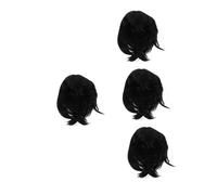 Healvian 4pcs Natural Short Bob Wig with Bangs for Women Durable Mushroom Shaped Black Synthetic Hair Realistic Halloween Costume Wig for Party Cosplay and Daily Wear