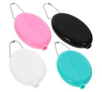 Healvian 4pcs Oval Coin Purse Fun PVC Coin Storage Bags with Chain for Travel Daily Use Keys Jewelry Black Green White Pink for Men Women