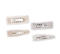 Healvian 4pcs Pearl Hair Clips Set, Rectangle and Triangle Shapes, Gold and Silver Metal Barrettes for Women and Girls, Simple Fashion Hairpins for Daily and Party Use