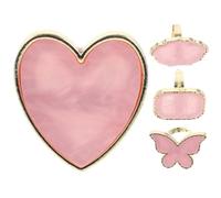 Healvian 4pcs Pink Shell-Inspired Nail Art Ring Palettes Set Resin Manicure Mixing Holders with Heart Butterfly Oval Shapes for Professional Nail Polish Mixing and Tools