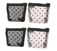 Healvian 4pcs Portable Makeup Bag Heart Print Mesh Design and Zipper Closure for Travel Organizing Small Cosmetics and Keeping Essentials Tidy in Your Handbag Purse