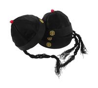 Healvian 4pcs Qing Dynasty Emperor Hats for Adults Traditional Chinese Drama Headpiece with Ponytail Lightweight Nylon Fabric Caps for Cosplay Role Play and Stage Performances