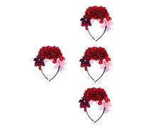 Healvian 4pcs Realistic Artificial Rose Flower Headpiece Halloween Costume Party Hair Hoop with Detailed Floral Design Elegant Dark Red and Orchid Crown for Weddings and Daily Wear