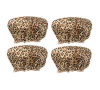 Healvian 4pcs Shower Caps Double-layer Peva Hair Protective Caps for Women Elastic Bathing Leopard Print for Hair Styling and Beauty Treatments