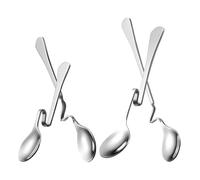 Healvian 4Pcs Stainless Steel S-Shaped Hanging Coffee Spoons with Curved Handles for Tea, Jam, Dessert Stirring - Bent Handle Teaspoons for Hot Drinks and Coffee Serving