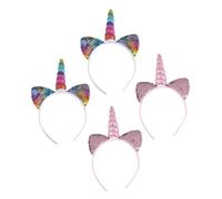 Healvian 4pcs Unicorn Headband Party Hair Band for Boys and Girls Birthday Supplies Sparkling Sequins and Soft Elastic Material for Cosplay Headdress and Party Prop