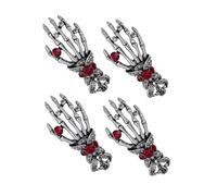 Healvian 4pcs Vintage Punk Skull Hand Brooch Pin with Rhinestones Secure Alloy Collar Pins for Mens Suits and Womens Dresses Exaggerated Gothic Corsage for Party and Casual Wear