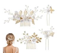 Healvian 4PCS Wedding Hair Accessories Set, White Floral Bridal Side Comb and Hair Pins Headpiece for Bridesmaids Girls Women Engagement Styling