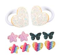 Healvian 5 Pairs Glitter Elastic Hair Ties for Hair Tie Sparkle Ponytail Holder with Rainbow Gradient Heart Star Sequins Decorative Hairbands for Party School Daily Use