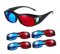 Healvian 5 Pcs Red and Blue Plastic Glasses for Movies Tv Games Clear Anaglyph Viewing Glasses with Wide Fit for Family and Group Entertainment