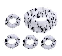 Healvian 5-piece Leopard Print Waterproof Fluffy Headband and Wrist Bands Set for Face Washing Skin Care and Spa 36# White Leopard Print 4 Wrist Cuffs and 1 Headband