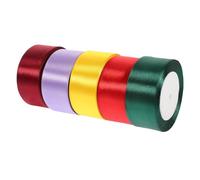 Healvian 5 Rolls 4cm Satin Ribbon Set for Wedding Chair Backs, Wrapping and Cake Decoration - Polyester Party Ribbons in Dark Green, Light Purple, Red, Wine Red, and Yellow