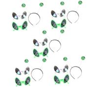 Healvian 5 Sets Alien Headband with Green Funny Eyeglasses and Silver Frame Costume Props for Halloween Party Cosplay Including Antennae Glasses for Fancy Dress and Photo Booth Accessories