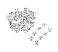 Healvian 50pcs Copper C Crimp Bead Covers for Bracelet Making, Metal Ball Chain End Stopper with Universal Compatibility and Easy Maintenance, Stylish Silver Bead Retainers for Personal