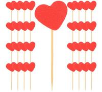 Healvian 50pcs Heart Shaped Cake Picks Valentines Day Cupcake Toppers Red Paper Bamboo Cake Decoration Photo Props Creative Classic Festive Unique Birthday Party