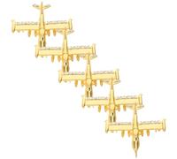 Healvian 5Pcs Airplane Brooch Pins Set with Rhinestone Charm, Gold Metal Vintage Aircraft Lapel Pin for Suit, Shirt, Hat Accessories, Fashion Jewelry for Travel and Attendants