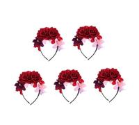 Healvian 5pcs Artificial Rose Flower Crown Headband for Halloween Realistic Red and Orchid Floral Headdress Elegant Spooky Party Accessory for Mexican Day Dead Costume Versatile Headpiece