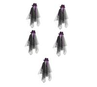Healvian 5pcs Black Veil Headband with Bow Mexican Hair Accessory for Halloween Witch Costume Gothic Black Bride Veil for Day Cosplay