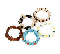 Healvian 5pcs Bohemian Beaded Flower Rings Elastic Lady Finger Jewelry Colorful Stackable Floral Accessories for Women Party Birthday Random Color