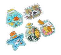 Healvian 5pcs Cat Brooch Pins Cute Cartoon Drift Bottle Design Alloy Brooch Clips for Women Birthday Party Wedding Daily Wear Accessories