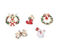 Healvian 5pcs Christmas Themed Alloy Brooch Festive Xmas Pins for Women Holiday Party Accessories with Clip Back Durable Non Fading Designs Including Stocking Snowman Bell Bow and Reindeer